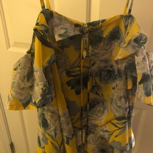 Yellow and blue flower ruffle top